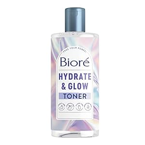 Bioré Hydrate & Glow 2% Lactic Acid and Malic Acid, Alcohol Free Toner, Exfoliating Face Toner for Dry, Sensitive Skin with Coconut Water, Dermatologist Tested, Fragrance Free, 8 Oz Bottle