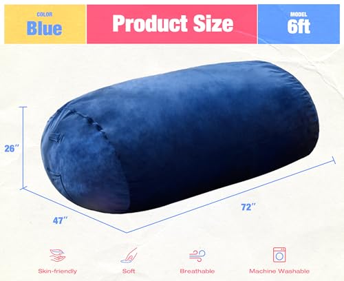 Image of Hobestluk 6FT Bean Bag Chair Large Beanbag Lounger with Removable Cover Adult Bean Bag Chair with Portable Handle Desgin for Living Room Bedroom (Blue, 6FT)