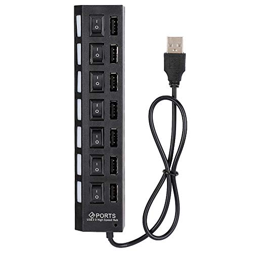 Beufee 7-Port Hub USB, Powered USB Hub USB Charging Hub USB Hub Powered USB C Hub USB Hub Powered USB C to USB Hub Multiple USB Port for Laptop(7-Port Black)