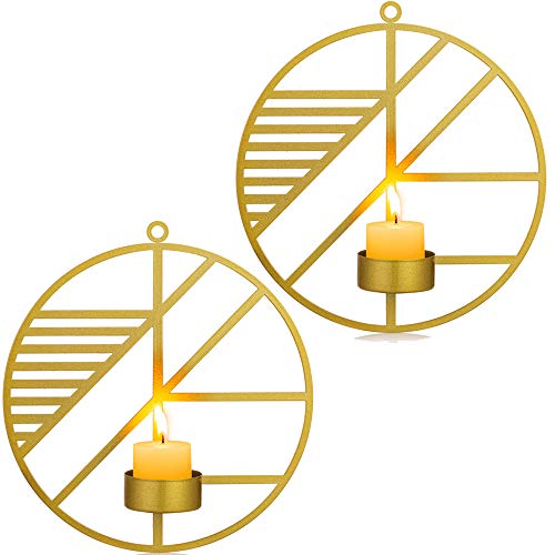 Sziqiqi Wall Mounted Candle Sconces Holder Set of 2 Round Candle Holder for Wall Decorations, Wall Sconces for Livingroom Events Aromatherapy Yard Pathway Patio Porch, Gold