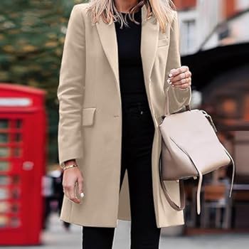 L9WEI Winterjas voor dames, elegante revers, wollen jas, middellange tussenjas, modieuze trenchcoat, effen, winddichte mantel, rood, 3XL