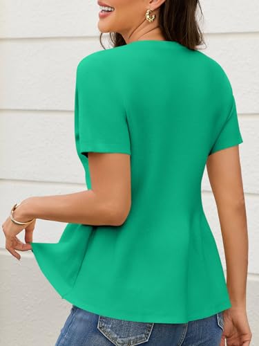 Image of Saodimallsu Womens Short Sleeve Cardigans Ruffle Button Down Crew Neck Peplum Babydoll Knit Sweater Tops