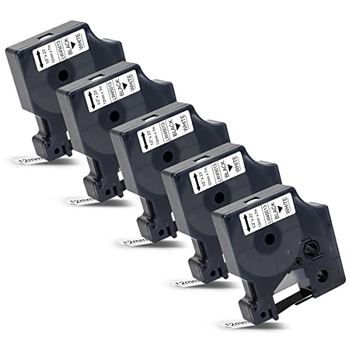 Labelwell 5x 45013 12mmx7m Kompatibel Schriftband Ersatz für Dynmo D1 12mm 45013s S0720530 Schwarz auf Weiß für Dynmo LabelManager 160 210D 360D 280 420P 500TS Labelpoint 250 150 Labelwriter 450 Duo