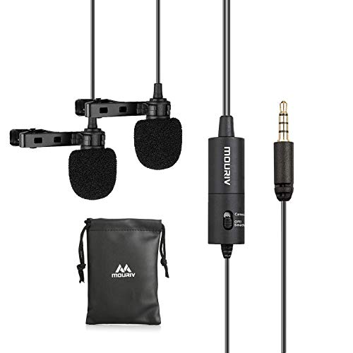 Dual Lavalier Microphone, Mouriv CM202 Hands Free Clip-on Lapel Mic with Omnidirectional Condenser for Camera,DSLR, Android, Smartphone, Tablet, Pad, PC, Laptop, Computer (236in/20ft)