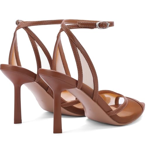 ReneChristine Presents Women's Stiletto Heeled Sandals with An Open Toe Design Buckle Strap Shoes Fashionable for Summer Evenings Exuding Elegance Brown Size 7 — view 5