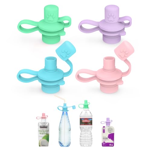Image of MORLIKE LIVING 2-in-1 Water Bottle Cap, 100% Silicone Topper for Food Pouch, No Spill Spout Adapter Turn Water Bottle into Sippy Cups, Protects Child’s Mouth, Travel Essentials (Mix/v2-4 Pack)