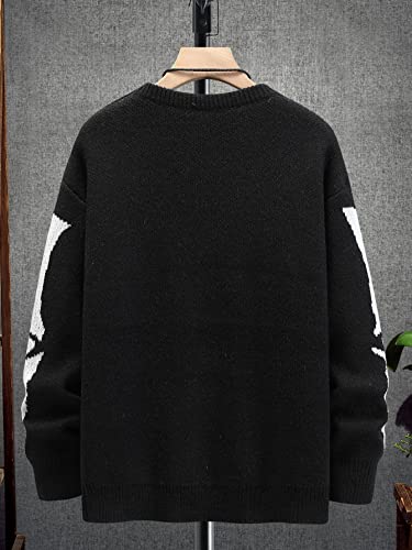 SHENHE Men's Casual Knit Pullover Color Block Skeleton Pattern Halloween Sweater2