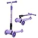ANSIO Monopattino per ragazzi e ragazze, 3 ruote per bambini, scooter con altezza regolabile, scooter a LED, multicolore, età compresa tra 3 e 9 anni, colore: viola