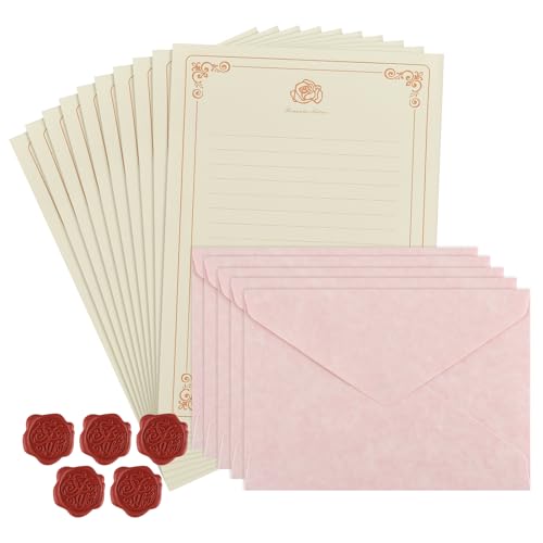 レターセット 麻布柄 手紙セット メッセージカード 封筒5枚/便箋10枚/封緘シール5枚 ラブレター ウサギアンティーク調手紙 クラフト紙 ヴィンテージ風 便箋セット 結婚式/お祝い/お礼状用/誕生日/記念日/母の日/招待状/プロポーズ (ピンク)