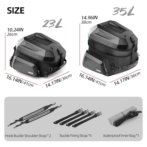 Alforja trasera rígida para motocicleta Rhinowalk, impermeable, 23–35 L, con compartimento para casco y correa desmontable para mochila miniatura 2