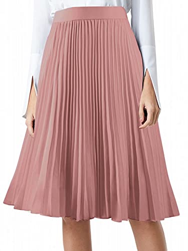 MisShow Women s Long Swing Skirts Pleated Maxi Chiffon High Elastic Waist Midi Skirt Flowing Big Hem Skirt Dusty Rose M