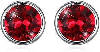 Jösva Silver Stud Earrings for Women, 925 Sterling Silver Studs Earrings, Hypoallergenic Small Round Sleeper Diameter 8mm Blue/Red/White/Green Crystal Earrings with White Gold Plated, Gift for Ladies