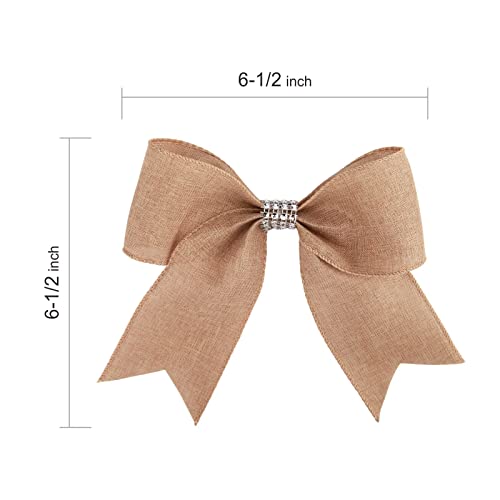 Meseey 12 Pcs 7 Inch Burlap With Diamond Silver Rhinestone Ribbon Decorative Wreath Jute Bow For Halloween Thanksgiving Christmas Tree Decorations #TOP1