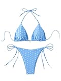 SOLY HUX Women's Polka Dots Print Bathing Suit Halter Triangle Tie Side Bikini Sets Two Piece Swimsuit Blue Polka Dots X-Small