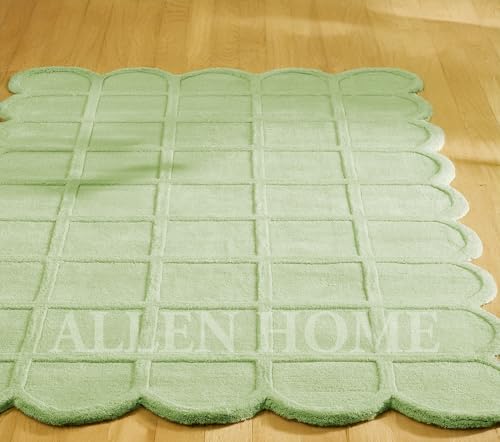 Tapete decorativo de lana hecho a mano 6' x 9' verde miniatura 3