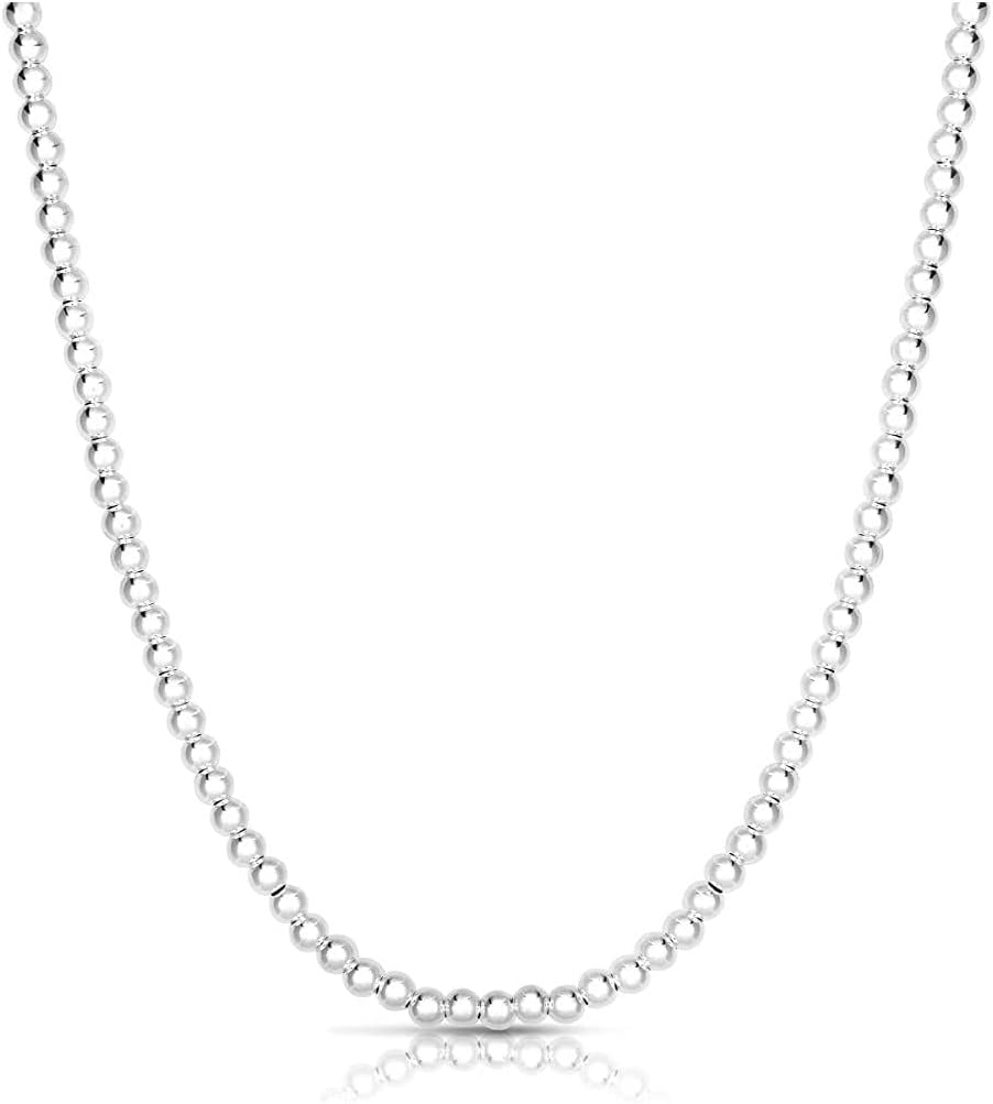 Verona Jewelers Sterling Silver 5MM 6MM Italian Bead Ball Chain Necklace- Handmade Bead Necklace, Silver Bead Necklace, Made In Italy, Women Jewelry, 16, 17, 18, 19, 20, 24 Inch (22.00, 5mm)