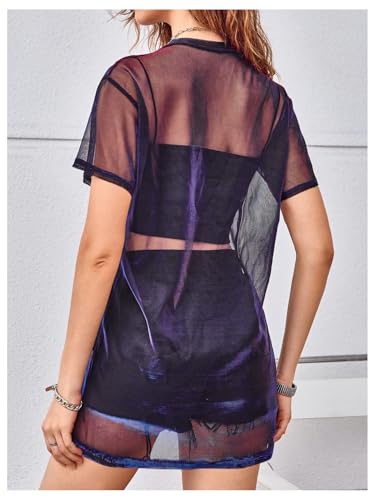 Floerns Women's See Through Sheer Mesh Night Out Dress Short Sleeve Round Neck Club Short Dress2