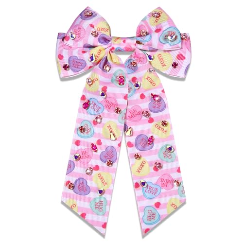 BVGA Valentines Hair Bow Clips Pink Jeweled Crystal Conversation ...