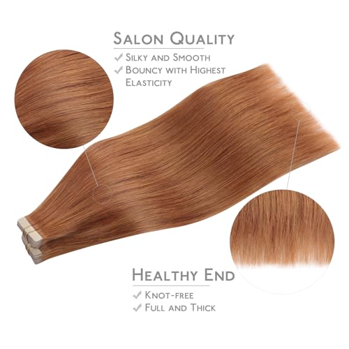 Image of WENNALIFE Tape in Hair Extensions Human Hair, 40pcs 60g 10 inch Cinnamon Terra Copper Hair Extensions Real Human Hair Straight Tape in Extensions Invisible Human Hair Extensions Reusable Real Hair Ext
