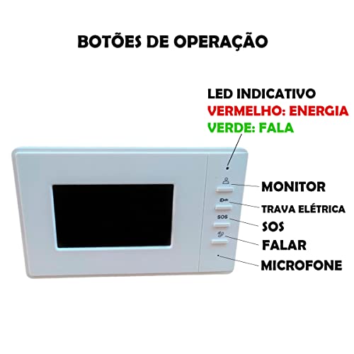 Interfone Voz Para Casa Vídeo Porteiro Eletrônico Interno Bivolt Monitor Colorido Tela 4.3