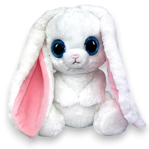 Berramann Kuscheltier Plüsch Hase Banilou 28cm weiß mit blauen Augen und Langen Ohren Kuschelweich und elegant + Waschmaschinenfest