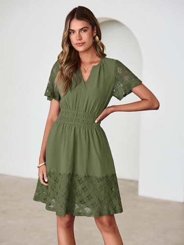 Image of Simplee Womens Boho Summer Dresses Casual Wedding Guest V Neck Short Sleeve Empire Waist A Line Tiered Mini Dress