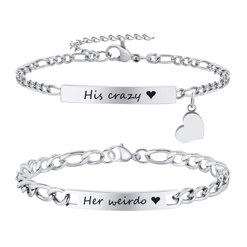 Personalized Matching Bracelet for Couple - Free Engraving Custom Couples Bracelets,Hypoallergenic Adjustable Stainless Steel Long Distance Relationship Bracelet,Promise Bracelet Gifts for Him and Her