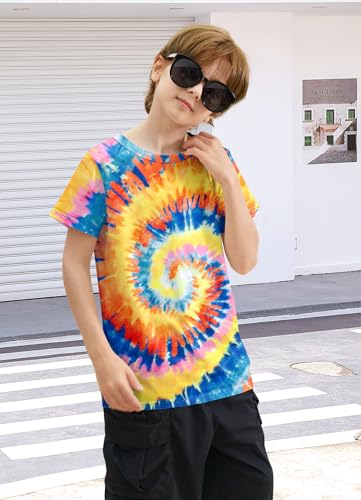 Image of Boys Tie Dye Shirt Kids Rainbow Shirts Size 4-16