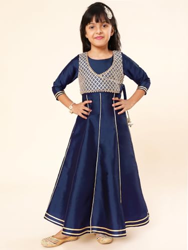 Image of A.T.U.N. (ALL THINGS UBER NICE) Girls Woven Design Gota Jacket Maxi Anarkali Gown