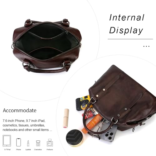 Image of Leather Handbag for Women, Genuine Leather Purses Retro Mandela Crossbody Handbag Tote Bag