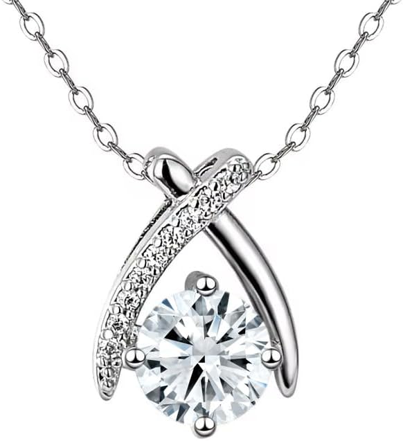Dazzlingrock Collection GRA Certified D Color VVS1 1.00 Carat Round Moissanite Twist Crystal Pendant Necklace with 18 inch Silver Chain for Women in 925 Sterling Silver