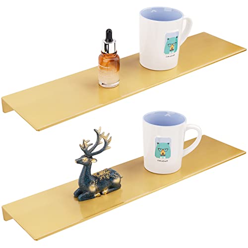 Veefos 19.7 Inch Gold Floating Shelves, 2 Sets Bathroom Shelves Organizer Wall Mounted, Metal Wall Shelf Makeup Organizer Storage Shelf Display Picture Ledge Wall Decor For Living Room Kitchen #TOP7