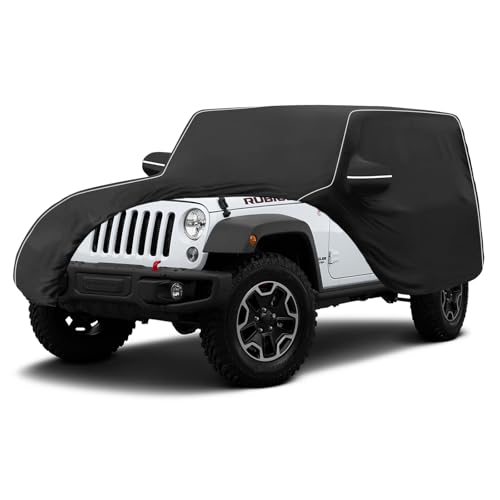 Image of MAIKER Car Cover Waterproof All Weather Compatible with Jeep Wrangler JK & JL 4 Door 600D Oxford Cover Full Cover Protect from Sunshine, UV, Snow, Rain, Wind, Scratch Resistant Black