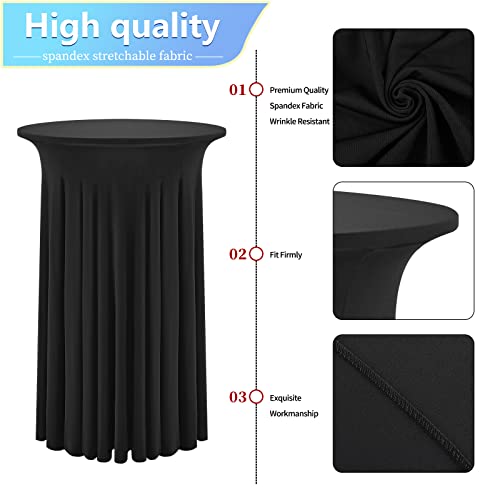 Mtreo 6 Packs Cocktail Table Covers Black Spandex Stretch Cocktail Tablecloths With Skirt,32 X 43 Inch Round Cocktail Table Skirts Fitted High Top Stretch Table Dress For Wedding Party Banquet #TOP2