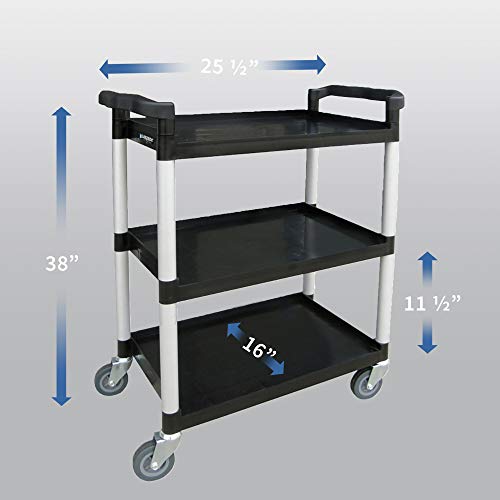 Lakeside Manufacturing 2500 Utility Cart, Plastic, 3 Shelves, 300 lb. Capacity, Black, 16 x 25.5-inches - Thumbnail 3