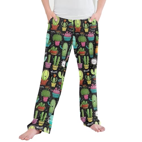 Cactus Long Pajama Pants Elastic Waist PJ Bottoms with Pockets S A110100