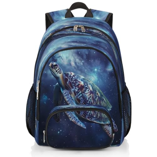 Sac à dos grande capacité avec motif tortue cosmique pour garçons et filles
