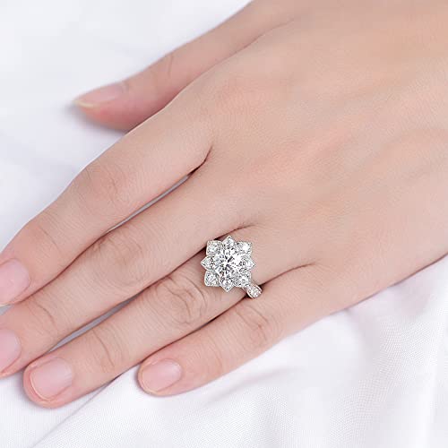 Doveggs 14K Gold Quality Silver Moissanite Engagement Ring For Women Center 2Ct 8Mm G-H-I Color Brilliance Round Created Antique Art Deco Moissanite Floral Euro Shank Halo Solitaire With Accents （7） #TOP4