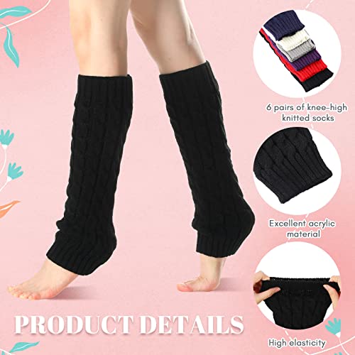 6 Pairs Cable Knit Leg Warmers For Women, Warm Thermal Acrylic Winter Sleeve Knee High Cable Knit (Stylish Color) #TOP2