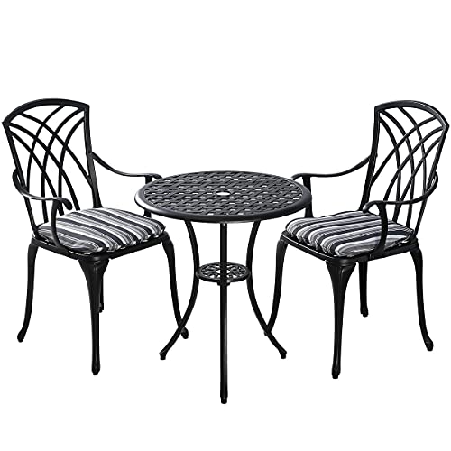 Kinger Home 3-Piece Black Outdoor Bistro Set, Patio Furniture Sets, Outdoor Patio Furniture, Aluminum Patio Furniture, Small Table and Outdoor Chairs Set of 2