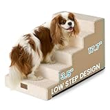 COZY KISS Slope Dog Stairs for Small Dogs 17.7" H, Pet Steps for Bed, Couch with Certified Foam, Non-Slip Dog Ramp Ladder for Puppy Older Cats, 5 Step, Beige
