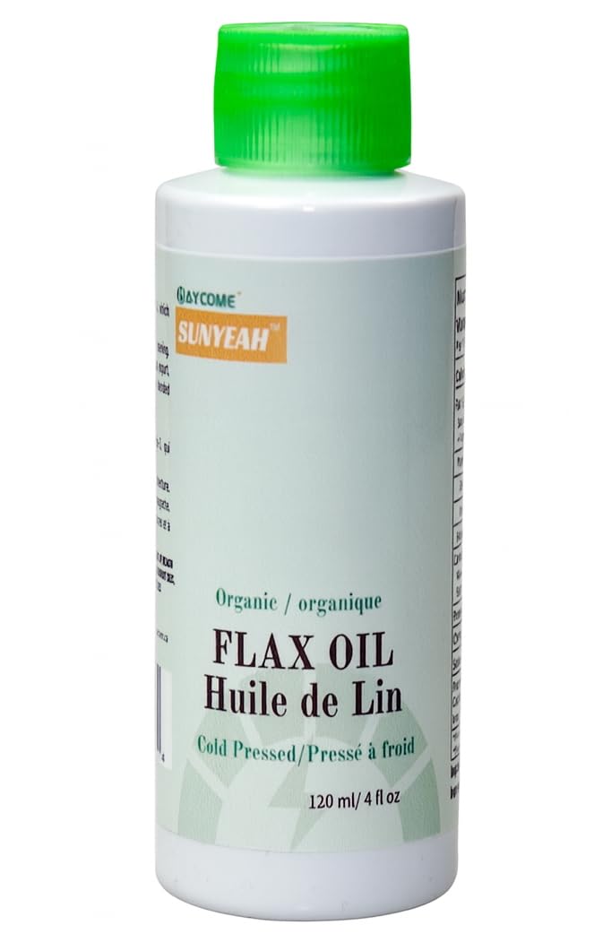 SUNYEAH Canadian Organic Flaxseed Oil – 100% Pure, Cold-Pressed & Unrefined, Non-GMO – Canadian Prairie Harvest – Ideal for Cooking, Salads & Smoothies – 120ml