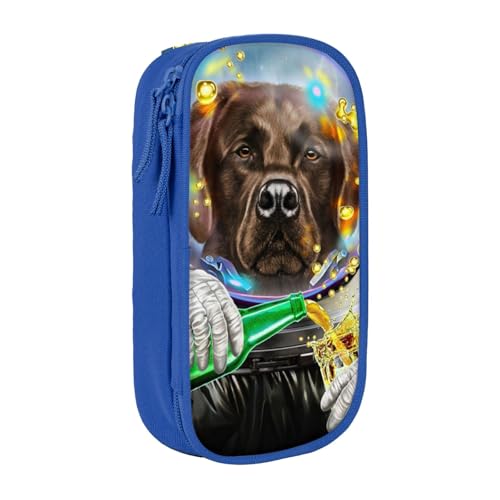 犬ペンケース 筆箱 文具ケース おしゃれ 筆袋 鉛筆ケース 鉛筆のサック 中高校生 軽量 収納バッグ 学生 子供 誕生日 入学ギフト 大容量 ダブルレイヤーBlue