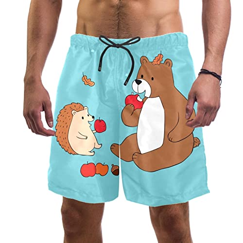 Maillots de bain pour hommes ours et hérisson. Short de plage ajustable pour vos vacances.