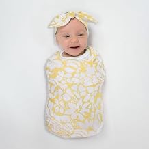 SwaddleDesigns Marquisette Swaddling Blanket and Baby Headband Gift Set, Premium Cotton Muslin, Yellow Lush
