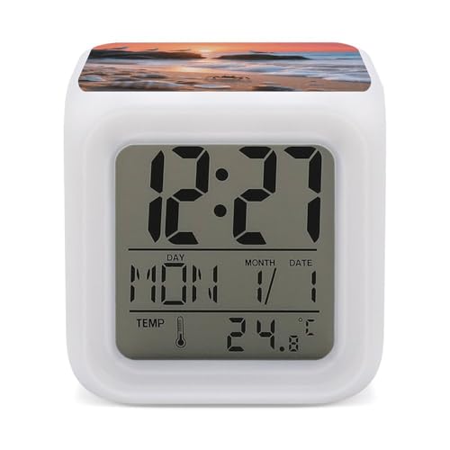 Reloj despertador digital LED grande con temperatura y 7 colores 2