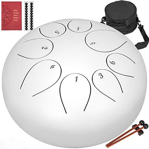 Happybuy Steel Tongue Drum 8 Notes 10 inches Mini Tongue Drum White Handpan Drum Notes Percussion Instrument Steel Drums Instruments with Bag, Music Book, Mallets,Mallet Bracke