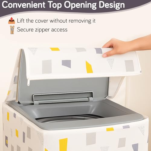 Image of HOKIPO Top Load Washing Machine Cover | Waterproof & Dustproof PEVA Protective Cover for 6kg, 6.5kg, 7kg & 7.5kg Fully Automatic Top Load Machines | Size 60x63x87 cm, Geometric Abstract (AR-5879-D1)