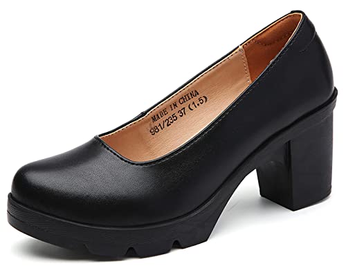 Dadawen Women's Leather Classic Platform Mid Heel Round Toe Oxfords Dress Pumps Office Party Wedding Shoes Black Us Size 6.5 #TOP23
