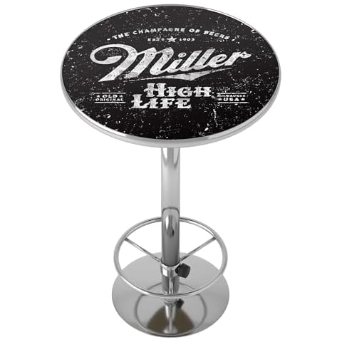 Trademark Gameroom Bar Table - Miller High Life Vintage Bar Height Table with Adjustable Foot Rest and Acrylic Top - Garage, Bar, or Man Cave Decor Cover